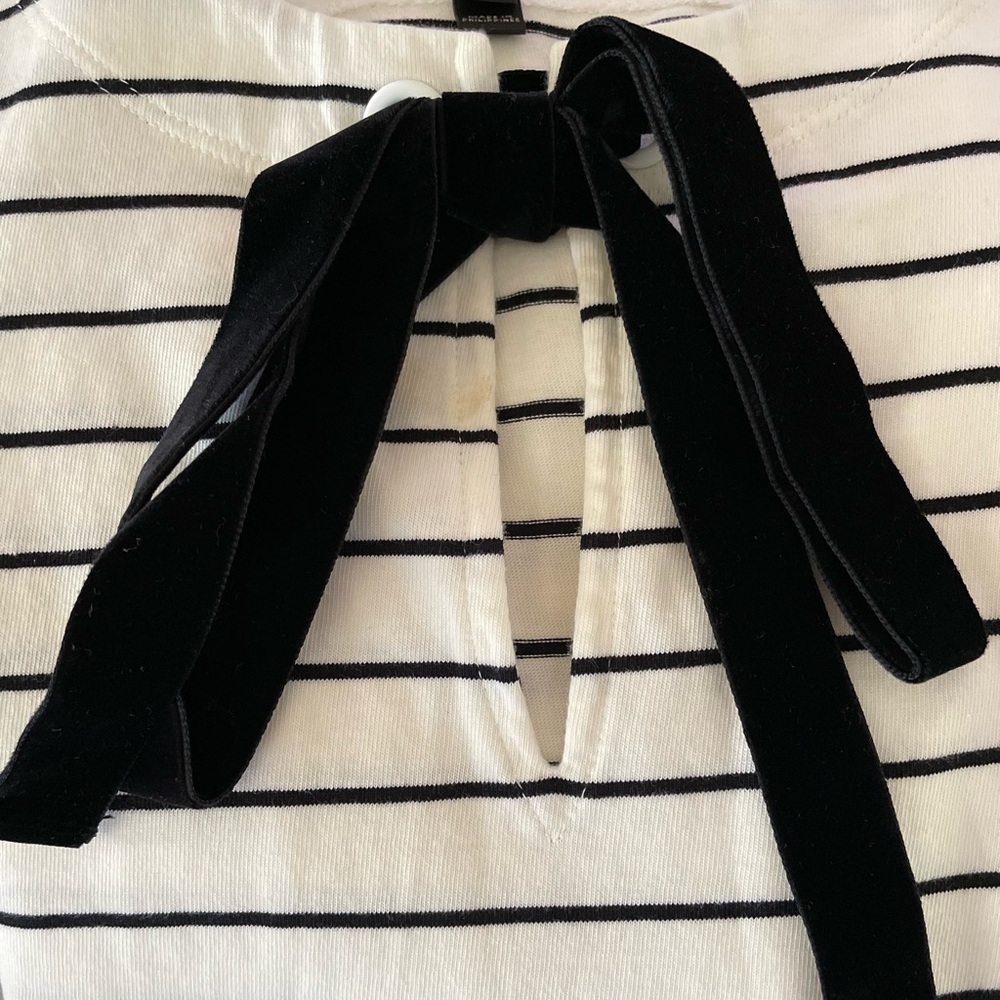 J Crew Women’s Medium Velvet Tie-Front Stripe Long Sleeve Top - Picture 8 of 10